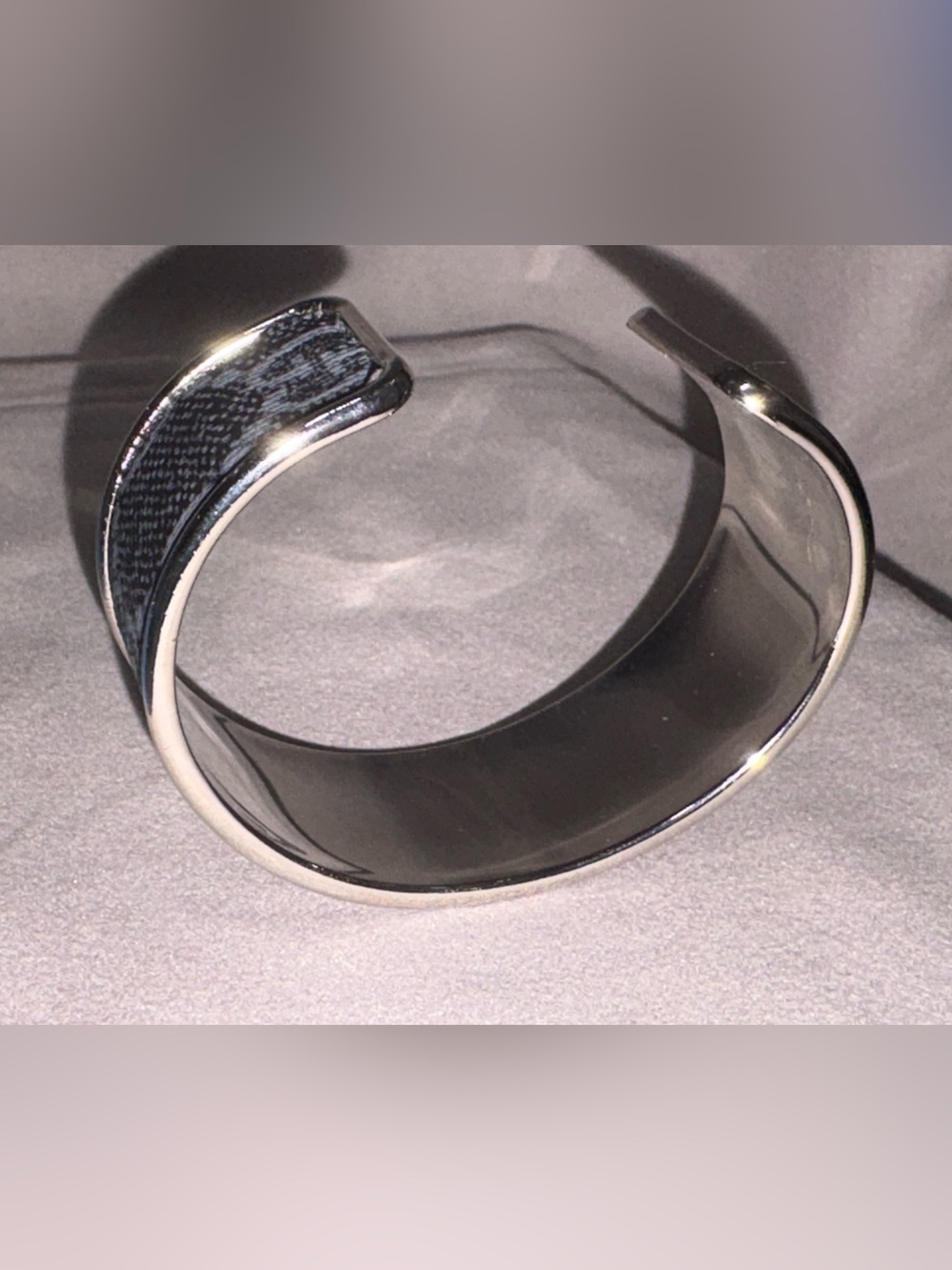 Black GG Patterned Cuff Bracelet - Sleek Silver Trim GG Monogram - Picture 6 of 6